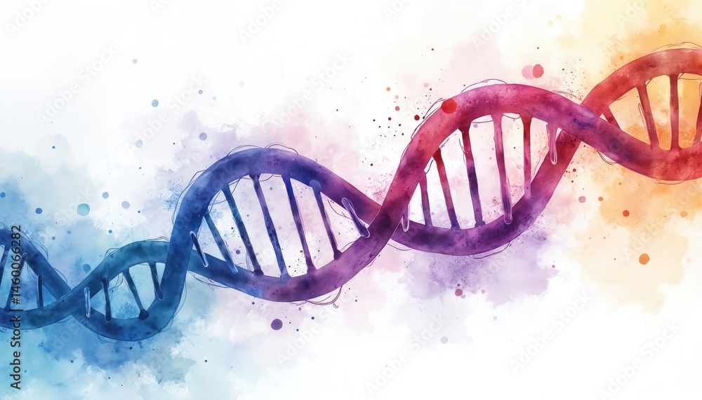 Aufkleber abstract watercolor illustration of dna helix with network structure. double helix design, vibrant c