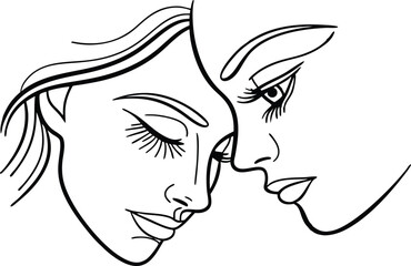 Two Faces In A Minimalist Style Black And White Line Art Illustration