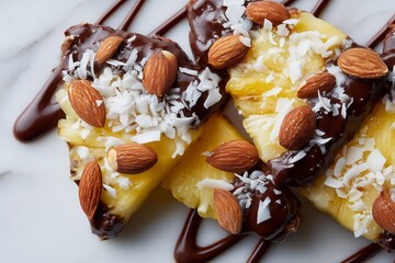 Chocolate Dipped Pineapple with Almond and Coconut Topping