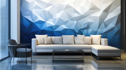 Modern interior design with a geometric wall art.