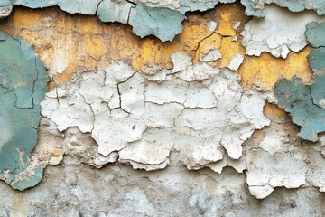 Obraz premium Detailed close-up view of weathered, cracked exterior wall paint.