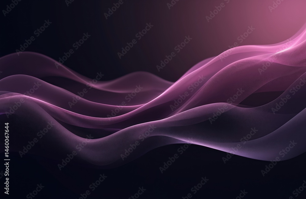 Poster Abstract background with flowing wavy lines. Grape purple color waves over dark black backdrop. Modern design for wallpaper, business cards, presentations, websites, branding, covers.