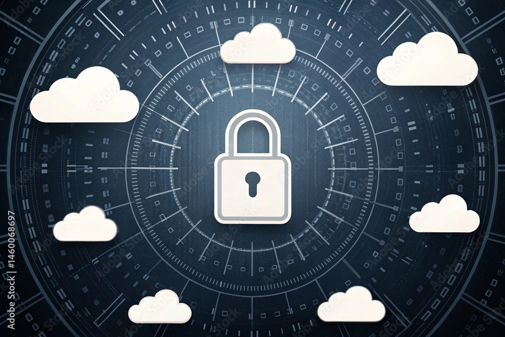 Aufkleber secure cloud data protection padlock and cloud icons on technological background