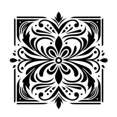 Ornamental Floral Square Pattern in Black and White