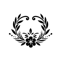 Elegant Black Floral Crest: Minimalist Design for Invitations & Decor