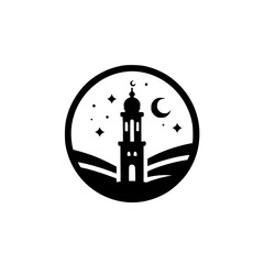 Minimalist Islamic Mosque Logo with Crescent Moon and Stars