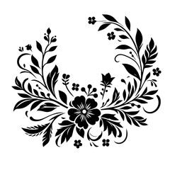 Elegant Black Floral Swirls on White, Decorative Silhouette