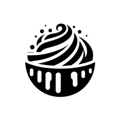 Minimalist Black & White Dessert Icon: Swirls & Drips
