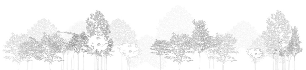 Architectural Drawings, Minimal style cad tree line drawing, Side view, set of section wetland forest outline for landscape design drawing. Vector illustration in seperate element © feipco