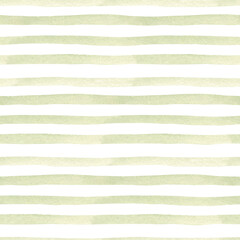 Hand drawn pastel green striped pattern, texture. Watercolor Seamless background from horizontal Lines or Brush Strokes. For textile, packaging paper prints.