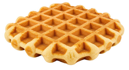 A single golden brown waffle with a square pattern isolated on a white background close up view food item
