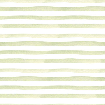 Fototapeta Hand drawn pastel green striped pattern, texture. Watercolor Seamless background from horizontal Lines or Brush Strokes. For textile, packaging paper prints.