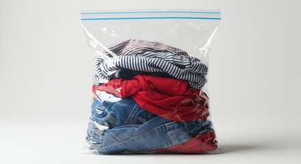 Clothes in a plastic storage bag