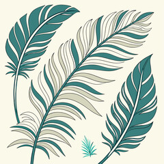 elegant tropical palm leaves vector illustration with teal and beige tones in modern botanical style on light background

