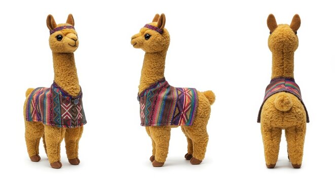 Plush vicuna with colorful Andean weaving fabric showcasing fine craftsmanship