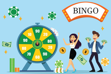 Lottery luck lucky win wheel spin game jackpot roulette concept. Vector graphic design illustration