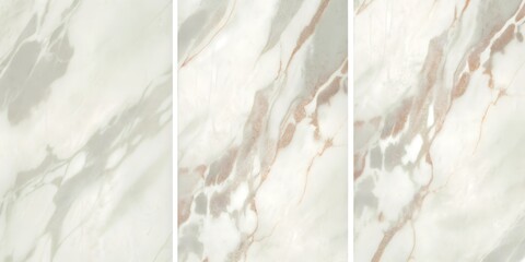 Obraz premium Luxurious triptych showcases the white marble stone surface with delicate gray and copper veining