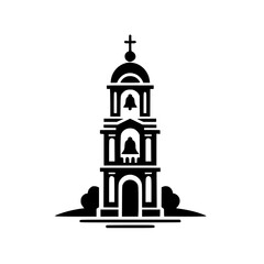 Minimalist Church Tower Silhouette - Black & White Vector