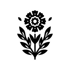 Black & White Floral Illustration: Elegant Botanical Design, Decorative Element