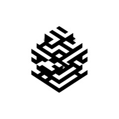 Isometric Maze Cube, Black and White Abstract, Geometric Design