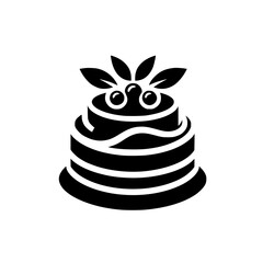 Elegant Black Cake Icon with Leaves and Berries on White Background