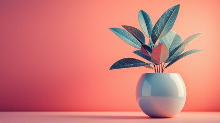 Modern indoor plant with bold pink and red background for interior style minimal fresh natural vibe