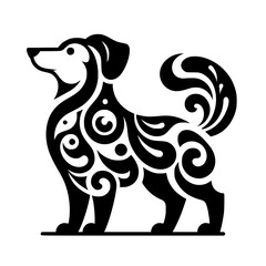 Stylized Black & White Dog Silhouette with Swirl Pattern