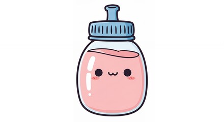 Obraz premium Cute cartoon pink beverage bottle