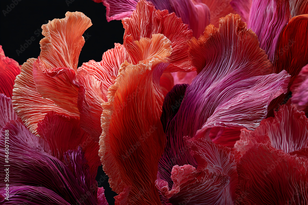 Poster Close-up of red and pink textured petals, creating a rich and layered appearance symbolizing elegance, artistry, and natural beauty