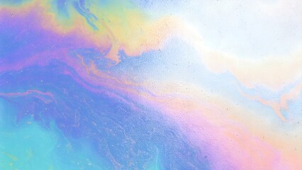 Obraz premium Rainbow sheen displays pastel iridescent hues on a fluid surface creating a mesmerizing effect