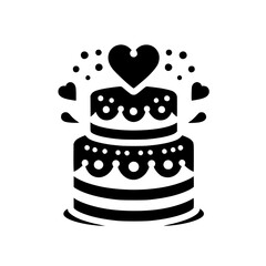 Black and White Cake Silhouette with Hearts and Dots
