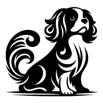 Elegant Cavalier King Charles Spaniel Silhouette - Black and White Vector Art