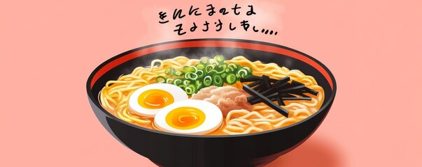 Steaming Ramen Bowl Art, Noodles, Eggs ,Foodie