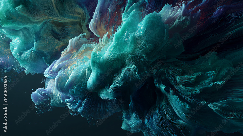 Aufkleber abstract teal and blue swirling texture, resembling fluid movement or flowing fabric, creating a dyn