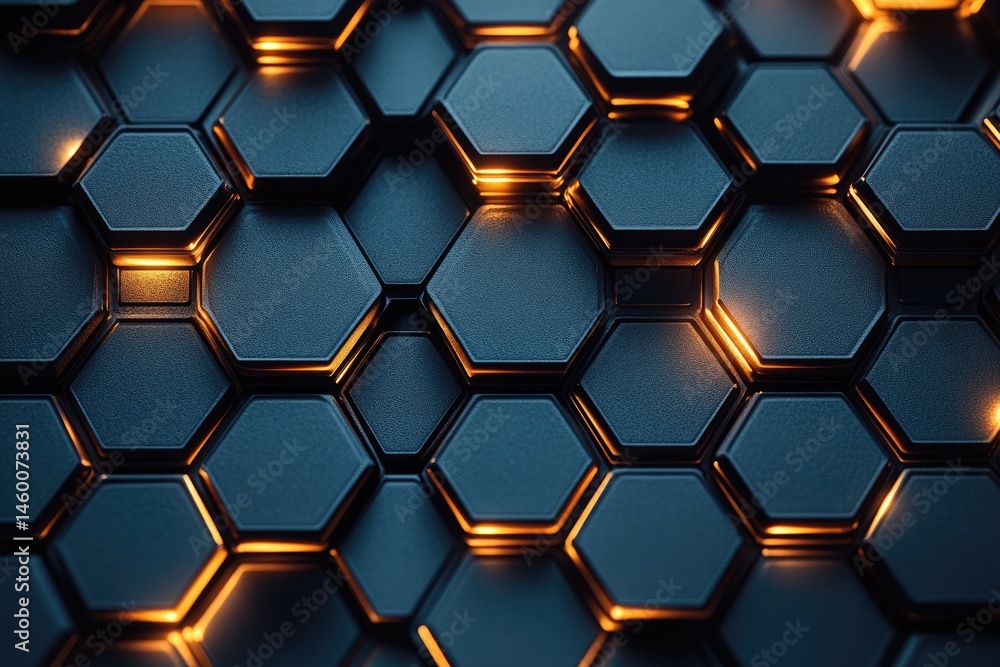 Poster abstract hexagonal geometric pattern with glowing light accents.