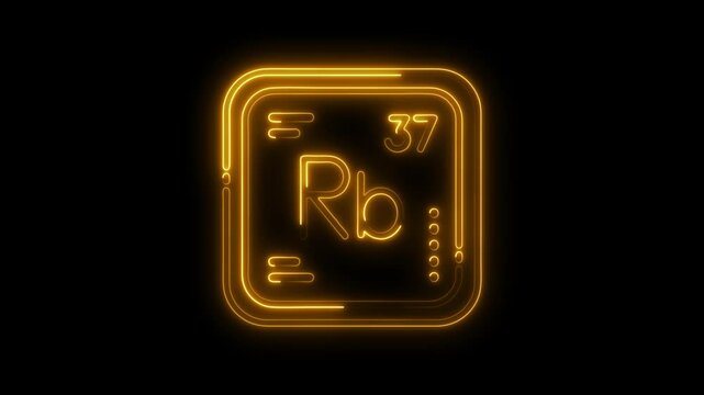 Rubidium element periodic table animated golden neon glowing on black background