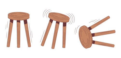 Three Wooden Stools in Different Positions Illustration