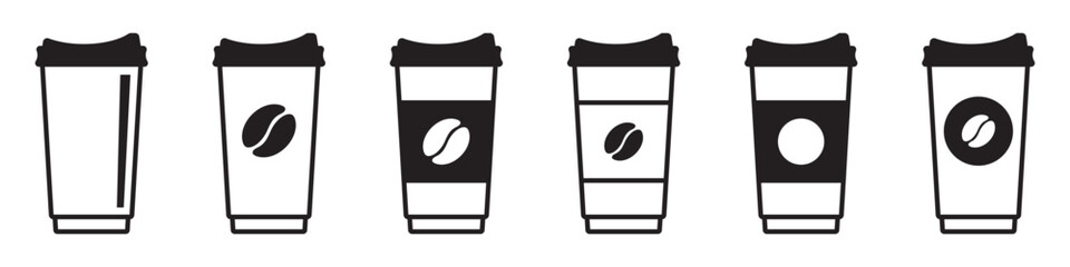 Paper coffee cup icon. Paper cup icons set. 