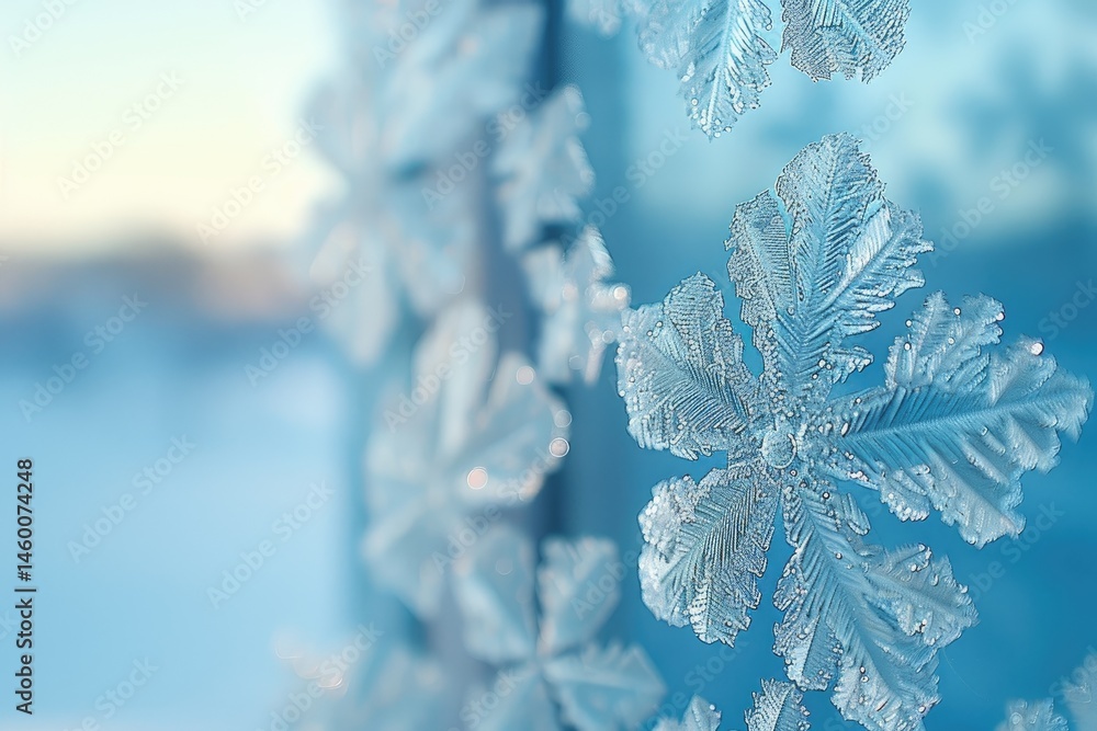 Poster frosty patterns on a windowpane in winter.