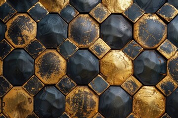 Geometric pattern of dark and gold octagonal tiles.