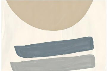Watercolor effect shows beige circle hovering over blue and grey rectangles floating on white