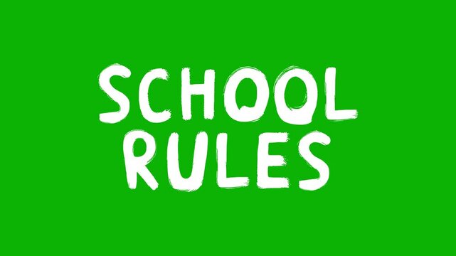 Stop-motion style animation of the phrase &ldquo;SCHOOL RULES&rdquo; in bold, hand-drawn letters with a dynamic wobble. A light-hearted yet attention-grabbing visual, perfect for classroom rules, school orientati