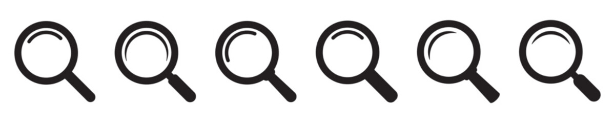 Magnifying glass icon, magnifier icon. Loupe icons set. 
