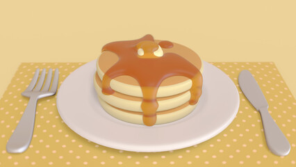 食卓の上のお皿とホットケーキ