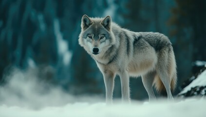 Obraz premium Gray wolf in snowy forest