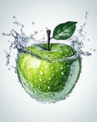 Fresh green apple in water splash (4)