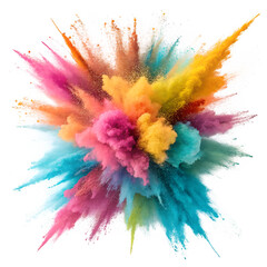 Fototapeta premium Vibrant burst of colorful powder explosion in pink, orange, yellow, turquoise, and purple, isolated on a transparent background
