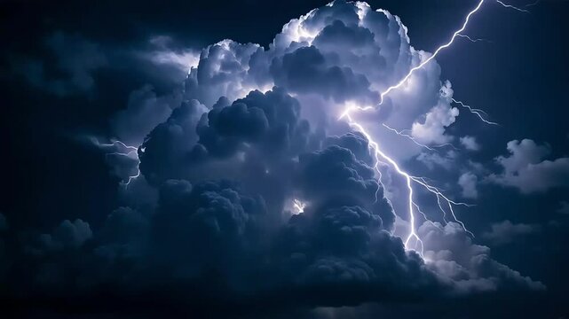 Majestic Night Sky Thunderstorm Cloudscape Dramatic Lightning Illumination