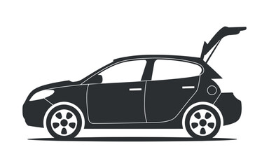 Side view of a hatchback car with open trunk simple illustration