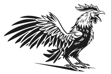 74 Stylized owl illustration, black and white, tribal art, symmetrical design, spread wings, intricate feather patterns, geometric shapes, bold lines, contrasting textures, fierce gaze, ornate details